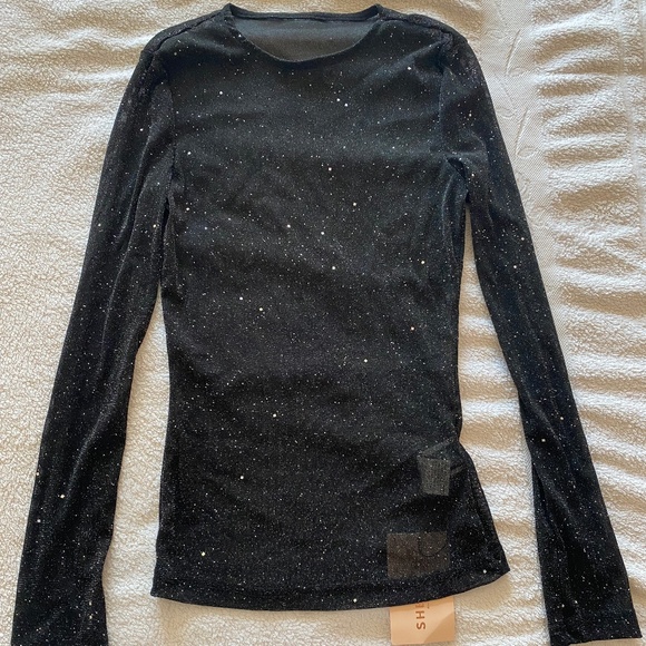 SHEIN Glitter Sheer Mesh Top, NWT, black, size US XS (2) - Picture 1 of 4